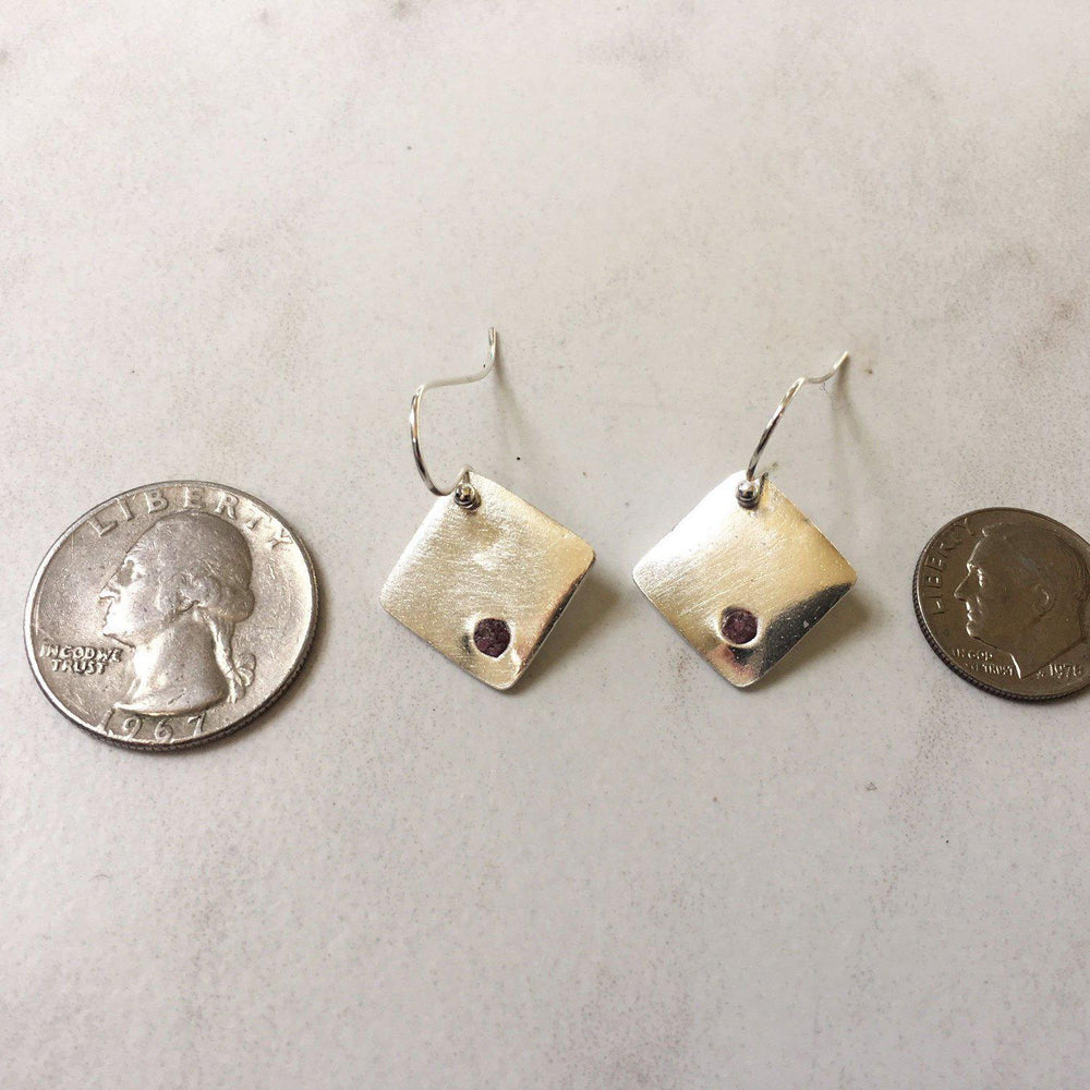 Silver & Raw Ruby Earrings-Jewelry > Earrings > Dangle & Drop Earrings-Mechele Anna Jewelry