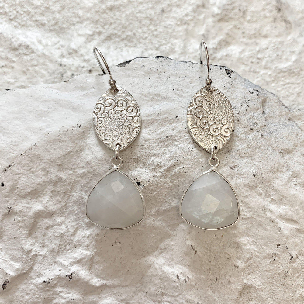 Moonstone & Silver Earrings-Earrings-Mechele Anna Jewelry